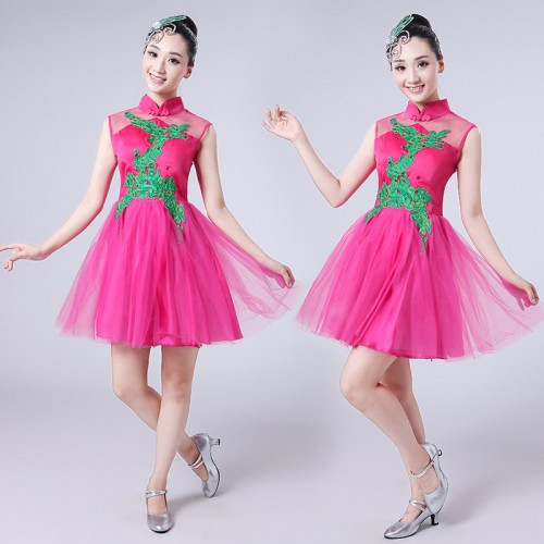 Modern dance dresses for women girls green pink purple stage performance cheer leaders dancers singers cosplay dance outfits 